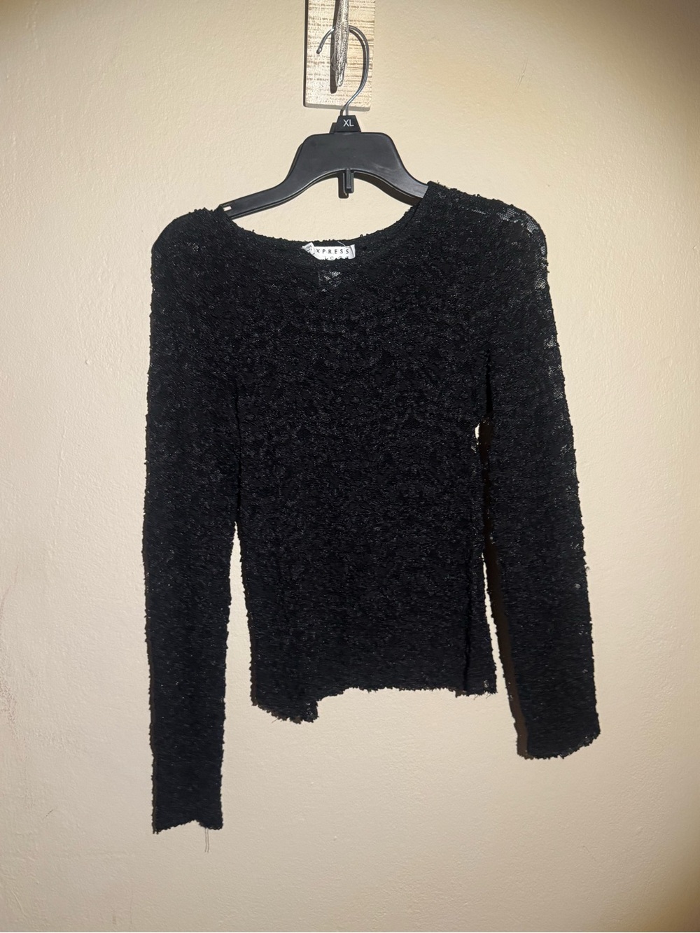 Express Black Fuzzy Crewneck Long Sleeve Top